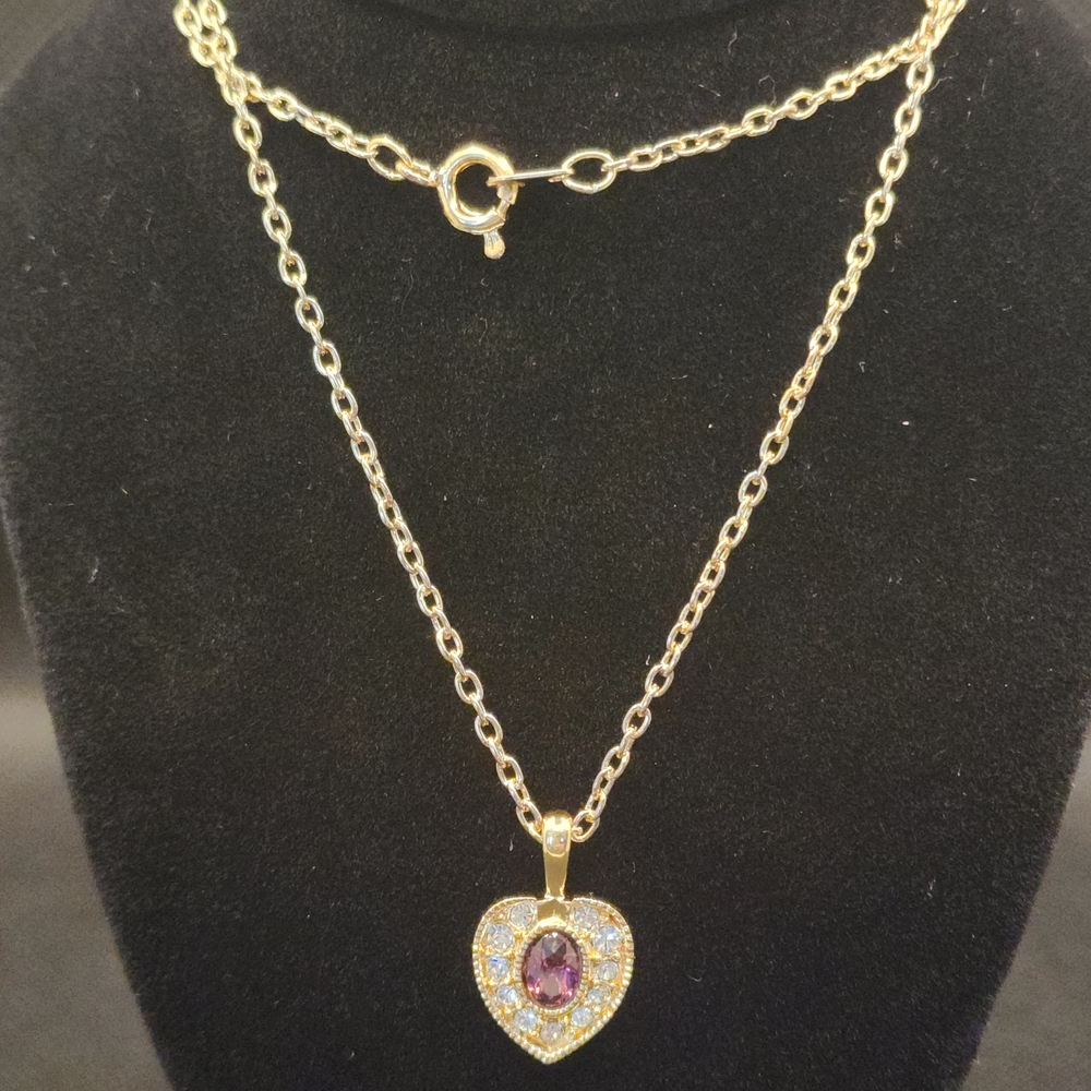 SOLD Vintage 18k Gold Plate Heart Pendant with Swarovski - Picture 5 of 5